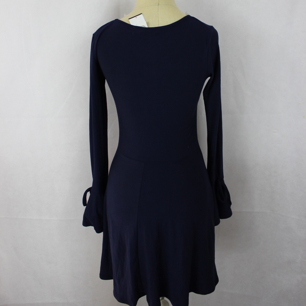 Planet Gold  Bell-Sleeve Fit & Flare Dress NAVY - Picture 3 of 4